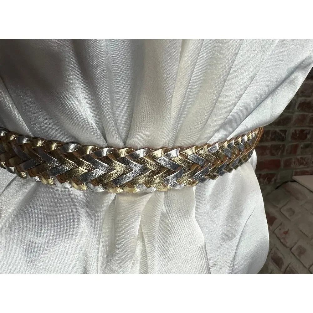 Split leather belt gold silver metallic